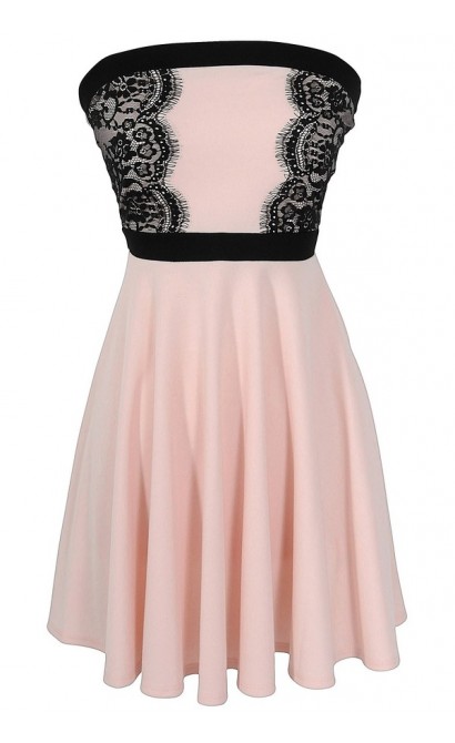 Alex A-Line Lace Trim Dress in Pink